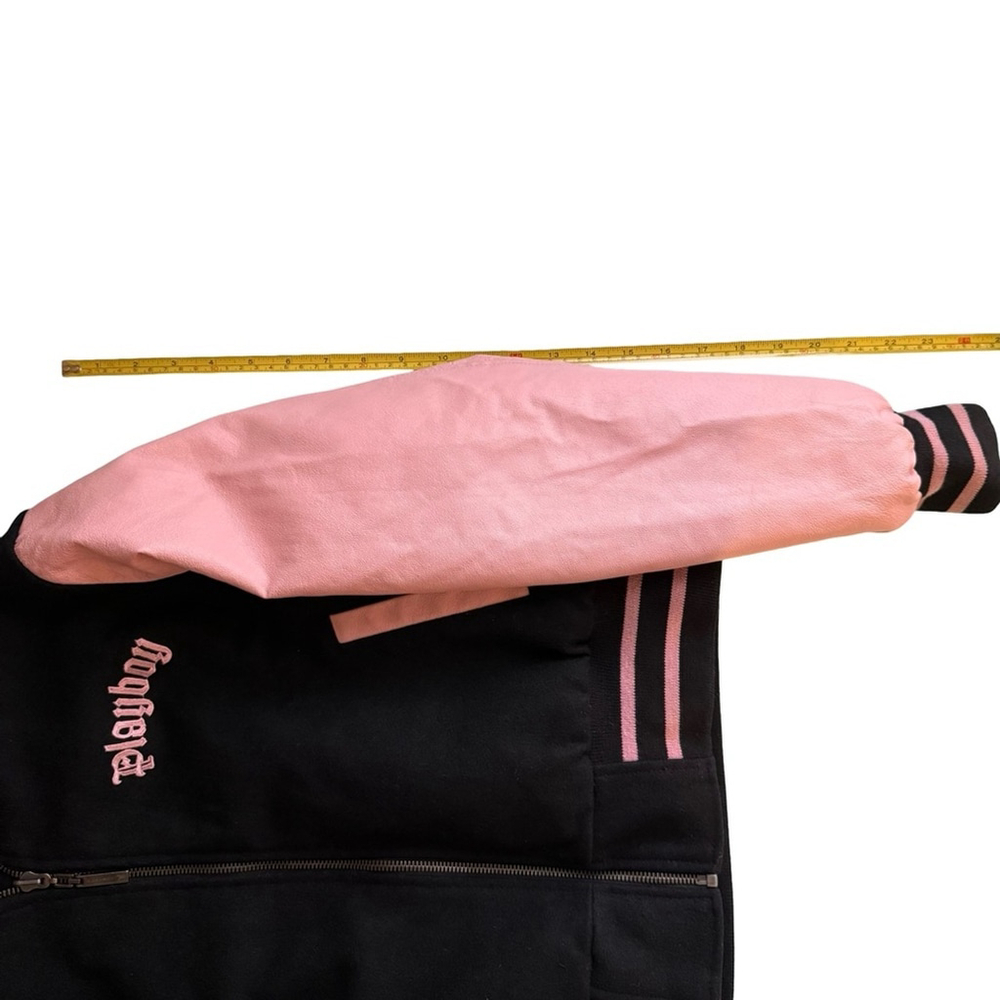 PLAYBOY Vintage Y2K Reversible Black and Pink Leather Letterman’s Jacket Size M - Picture 10 of 16